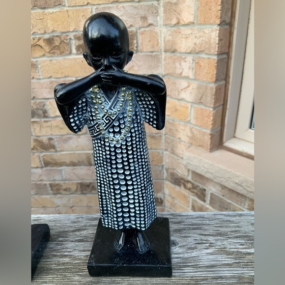 Wooden Symbolic Cultural Figurines Statues Black White Decorative 9”  X 3 - Picture 6 of 12